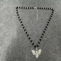 【2023NEW】Gothic Vintage Death Moth Skull Choker Black Glass Beads Rosary Y2K Indie Insect Jewelry Trend Witch Moth Charm Chain Necklace. 