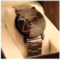 Online Sale Black Stainless Steel Crystal Wrist Watch Simple Quartz Watch Men Women. 