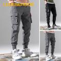Loveseason Fitness Pants Mid-Rise Multi Pockets Solid Color Casual Cargo Pants. 