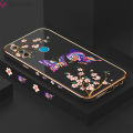Jizetin (Free Lanyard) for Realme C3 Back Cover Peach Blossom and Butterfly Luxury 6D Plating Case Side Pattern Soft Silicone Square Mobile Phone Cases. 