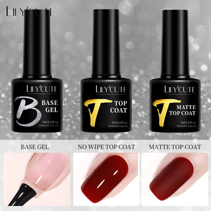 1PC LILYCUTE 7ml Base Gel & Top Coat | Matte  No Wipe | UV LED Soak Off | Long Lasting Semi Permanent Manicure Nail Polish