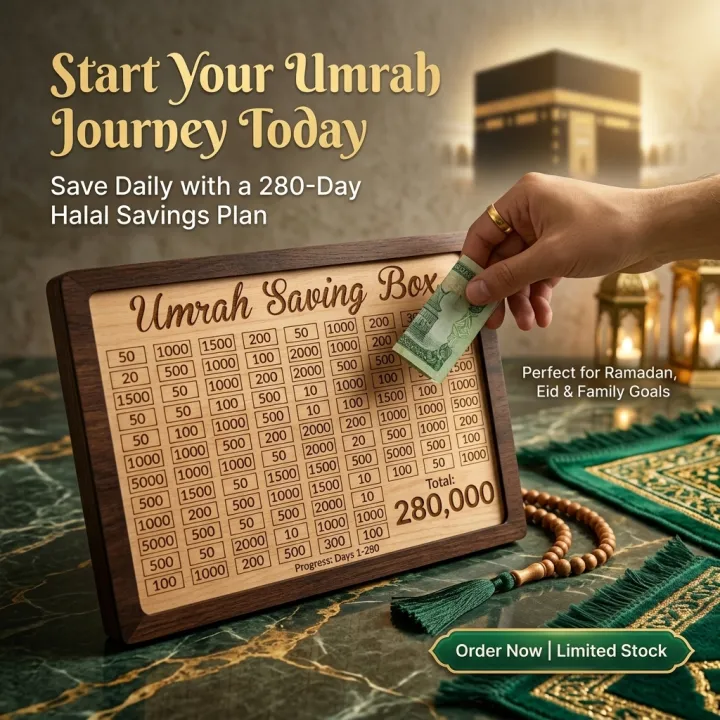 Umrah Savings Box – 280 Days Wooden Money Jar | Halal Daily Hajj ...