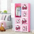 HELLO KITTY 8 Cubic DIY (Nylone) Plastic Baby Clothes Cabinet Space Saver Organizer / Baby cupboard and Baby Hanging Wardrobe - 8 Cubes Storage Cabinet & Wardrobe For Kids With Hanging Rod. 