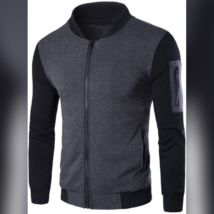 Dark Charcooal Winter Sleeves Zipped Jacket