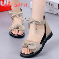Summer Girls Flat Sandals Princess Shoes Children Soft Bottom Roman Shoes Girl Bow Casual Sandals Kids Size 27-37. 