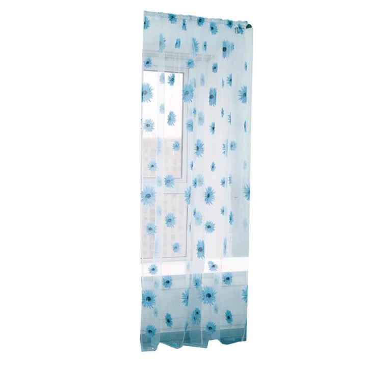 1Pc Sunflower Print Breathable Translucent Tulle Curtain Home Balcony Decor