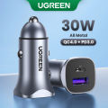 UGREEN 30W Car Charger Dual Port QC 4.0 3.0 Fast Charging For iPhone 16 15 Xiaomi Huawei Samsung Supercharge Type C Charger. 