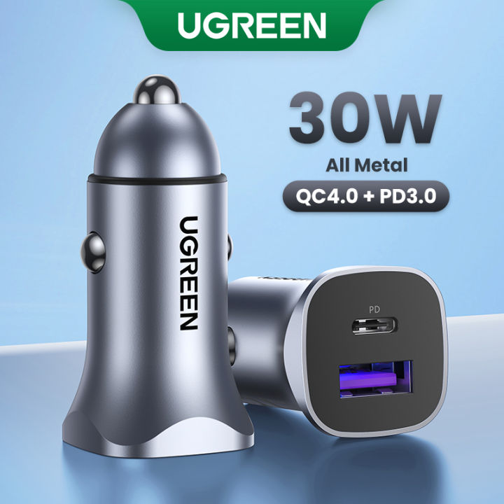 UGREEN 30W Car Charger Dual Port QC 4.0 3.0 Fast Charging For iPhone 16 15 Xiaomi Huawei Samsung Supercharge Type C Charger