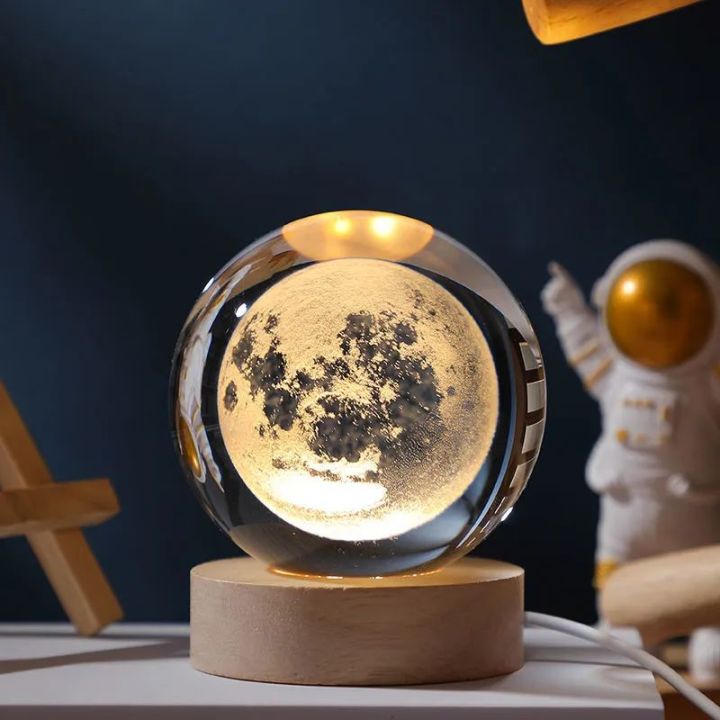 3D Galaxy Crystal Ball Night Light LED Lamp with Wooden Base ...
