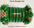 Floral Bangles Set ( including 2 Floral Bangles and 24 Velvet and Golden Glass Bangles ) / Artificial Flower Bangles Set / Floral Gajra Set for girls and women in different colours and Standard Size ( Sawa Do. 