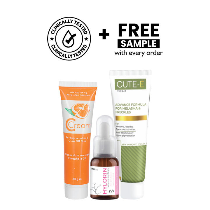 Wisdom Anti Melasma Bundle l For Men & Women l Cute E Cream l Hylorin Serum l C Cream l Treats Melasma & Freckles l Pack of 3