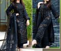 Black Women Crinkle Chiffon Embroidered 3Pec Black Dress Partywear (Unstitched). 