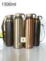 Large Capacity 1500ml SUS304 Stainless Steel Water Bottle Insulated Thermos Hot & Cold Vacuum Flask with Leather Cover. 