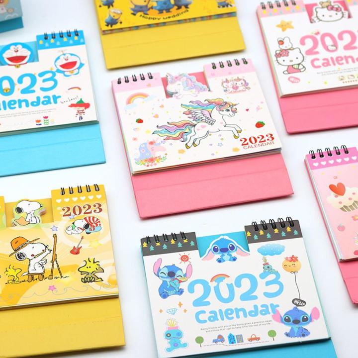 Cute 2023 rabbit desktop calendar student cartoon mini calendar unicorn Hello Kitty Gemini Doraemon Snoopy melody stitch cinnamoroll purin dog