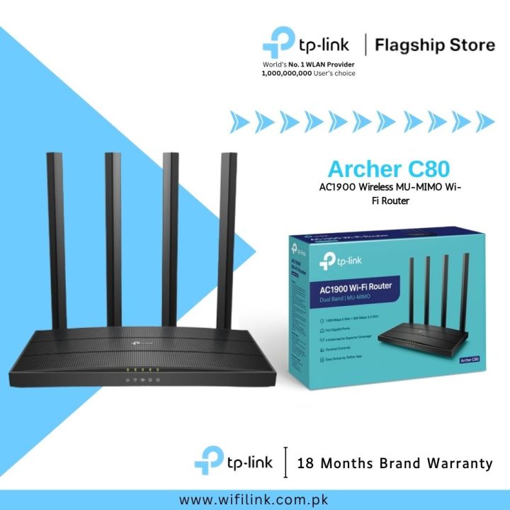 TP-Link Wi-Fi Router Archer C80 AC1900 Wireless Dual Band Gigabit MU-MIMO Wi-Fi Router - 18 Months Brand Warranty