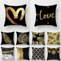 Black Gold Printing Pillowcases Peach Skin Pillow Case For Home Modern Simplicity Car Backrest Cover Multifunctional Sofa Decor. 