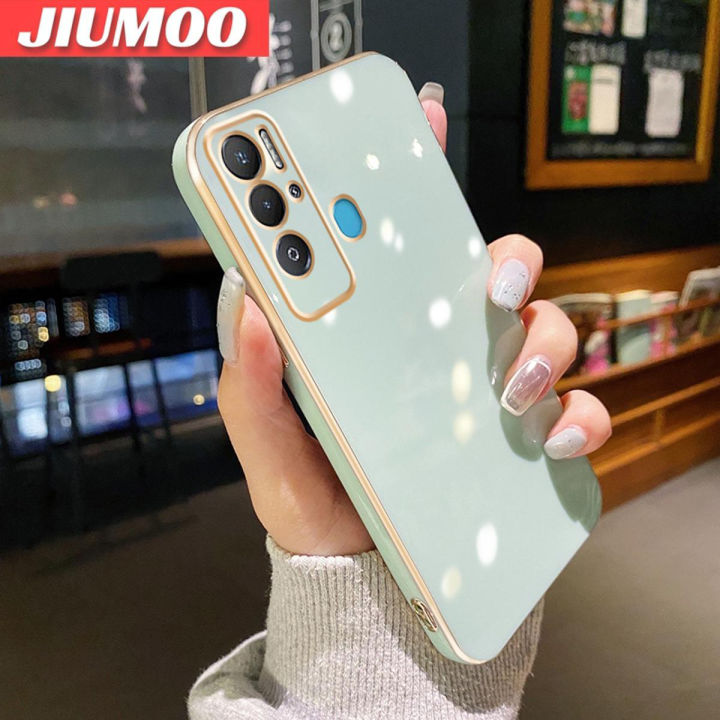 JIUMOO For Tecno Pova Neo Case Macaron Color New Design Soft Silicone Square Phone Case Square Edge Pattern Luxury Plating Silicone Casing Full Cover Camera Shockproof Protection Case