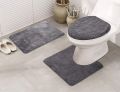 Premium Plush Bath Mat Set with Non-Slip Absorbent Texture - 3-Piece Contour and Toilet Lid Cover Bundle. 