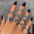 Punk YinYang Ring Set for Women Gothic Black Heart Butterfly Vintage Ghost Silver Color Plated Retro Rhinestone Finger Jewelry. 