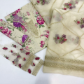 3 Piece Unstitched Ladies Lawn Suite Baroque UF-652 Organza Dupatta | Embroidered Chikankari Front & Heavy Sleeve Patches | Digital Printed 90/70 Lawn Shirt & Trouser | Premium Women's Wear Collection | Back Printed Design. 