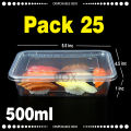 Pack-25 500ml Disposable Box, Food Storage Box, Transparent Plastic Box, Microwave Plastic Box, Disposable Tiffin Box. 