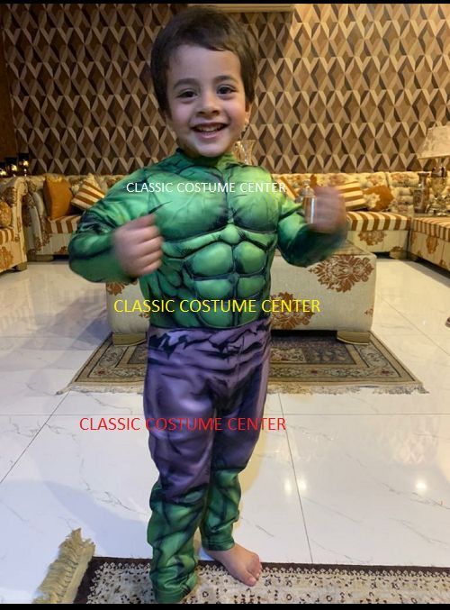 Padded Hulk costume with hard plastic mask for 4 to 5 years old kids (Muscular / 3D costume)