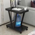 2 Layer Side Table Bedroom Corner / Coffee Table Wooden With Wheels. 
