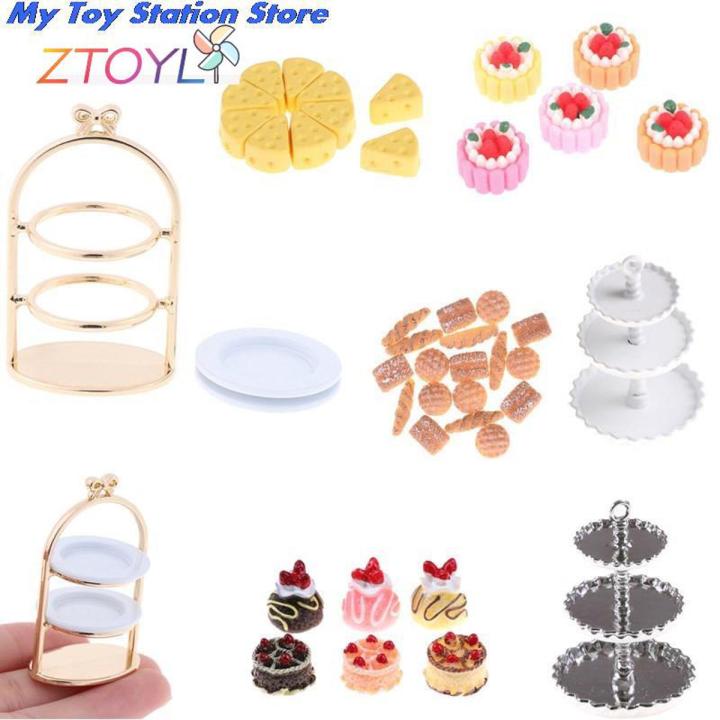 1PCS DIY 1/12 3D Miniature Food Craft For Dollhouse Mini Cute Dessert Pan Cake Stand Fruit Tray Doll Kitchen Toys