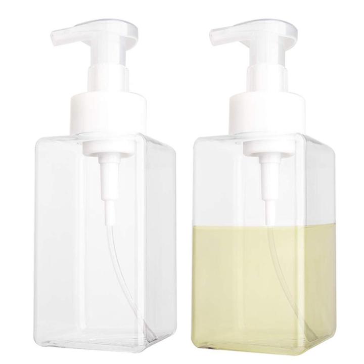 2 Pack Foaming Soap Dispenser 15Oz Refillable Foam Liquid Hand Soap Empty Plastic Pump Bottle Container - Clear 450Ml