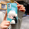 FELMYST for OPPO A55 Back Cover Girl Black Cat Original Print Hard Metallic Lacquer Glass Phone Case. 