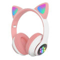 Cat Ear Headphone STN 28 Bluetooth 5.0 Stereo Headset Audio Device Noise Canceling and Microphone Support TF Card Dual Connection with RGB Flashing Light. 