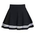 OIMG Women Fashion Solid Color High Waist Stripe Pleated A Line Mini School Skirt. 