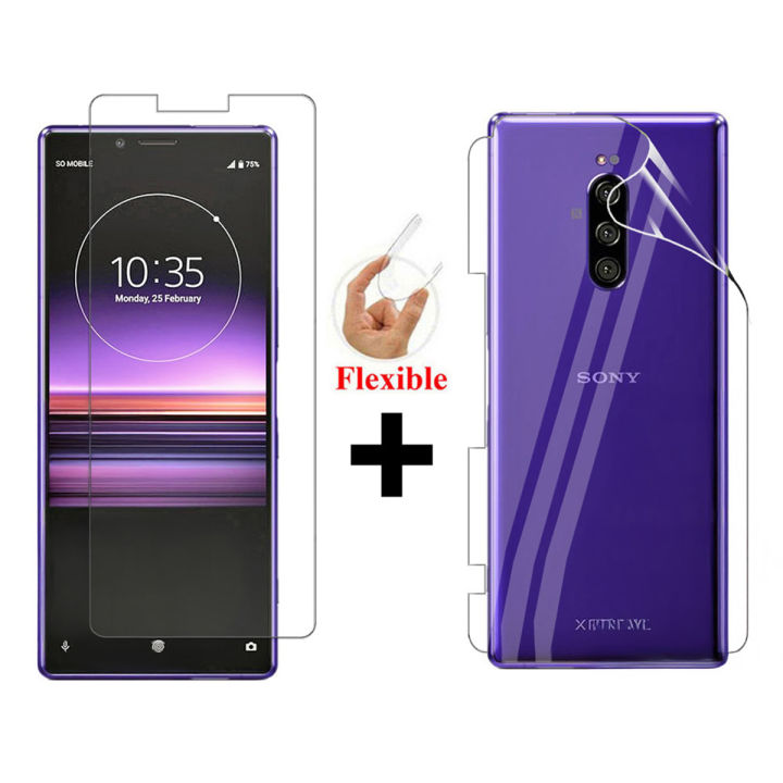 Sony Xperia 1 Unbreakable Gorilla Flexible Nano Glass Premium High Quality Screen Protector + Back Protector Transparent Hydrogel Soft Film jell Protection For Sony Xperia 1