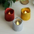 Glitter Flameless Led Candles Battery Operated for Bedroom Decoration (Silver,Golden & Red) Pack of 3. 