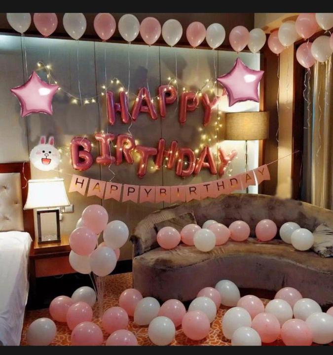 Happy Birthday Pink Grand Theme  With Balloons , Stars , Fairy Light & Banner For Girl Birthday  Decoration