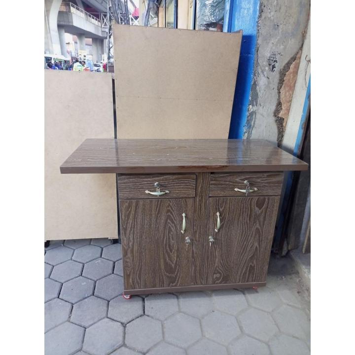 iron stand  | wood table