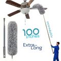 Extendable Microfiber Duster with Extra-Long 100 inches Flexible Pole - Reusable & Washable Dust Removal Brush for Ceiling Fans, High Ceiling, Blinds, Furniture & Cars Furniture,  Dust Removal Tool Bendable Head Design Stainless Steel Pole. 
