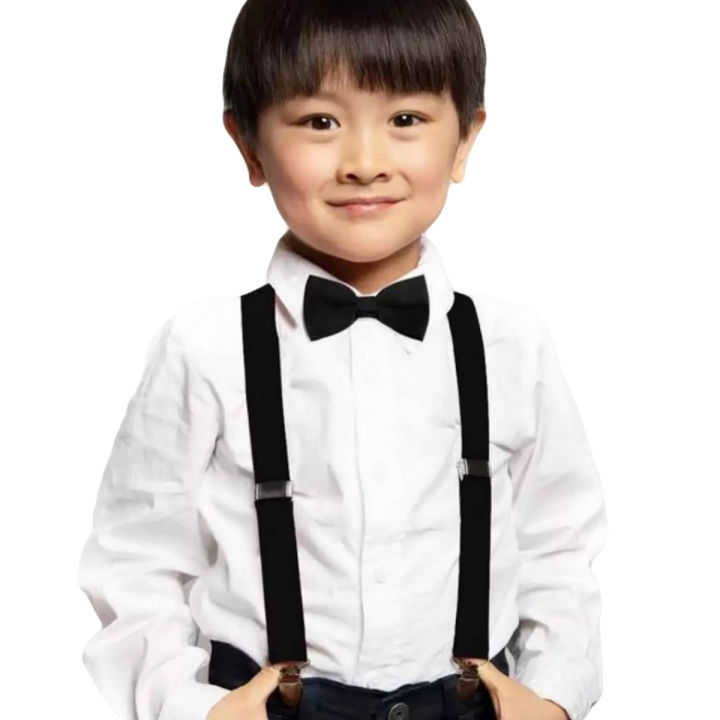 Imported Made Adjustable Suspenders Gallus With Bow Tie For Kids Stretchable Elastic Random Colors-Kids Fashion Accessories
