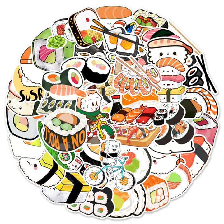 50pcs Delicious Food Stickers Cartoon Japanese Food Cute Sushi Stickers ...