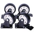 Castor 4Inch Wheels 4Pice Set Heavy Duty PU Rubber Swivel Trolley Furniture Caster with Brakes Black. 