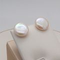 Women Big Baroque Button Pearl Earrings Freshwater Cultured Biwa Coin Pearls 925 Sterling Silver Mounts Stud Earrings Jewelry. 