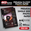 Ecotone Premium Glossy Photo Paper - Professional Print Quality - A4  Size - 180gsm - 50 Sheets - (Singal Side) All inkjet Printers. 