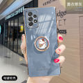 For Samsung Galaxy A52s 5G Cover + Ring Holder Stand Shiny Plating Square Bumper Phone Case Lens Protection Soft Silicone Shockproof Protective Back Cover. 