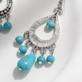 Hollow Design Alloy Earrings Boho Chic Faux Turquoise Tassel Earrings Lightweight Hypoallergenic Retro Style Earrings for Fashionistas Lightweight Faux Turquoise Earrings. 