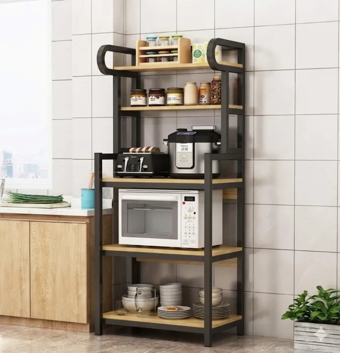 5%20Tier%20Kitchen%20Storage%20Rack%20with%20Wooden%20Shelves%20&%20Black%20Iron%20Frame%20%7C%20Heavy%20Duty%20Microwave%20Oven%20Stand%20%7C%20Multi%20Layer%20Kitchen%20Organizer%20for%20Oven,%20Stove%20&%20Accessories%20%7C%20Space%20Saving%20Rack%2024x16x60%20Inches%20-%20Image%202