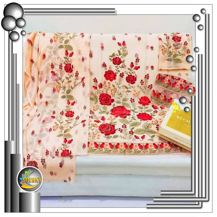 Pure Chiffon 2 Piece Suit, Resham Flower Heavy Embroidery Shirt, Heavy Embroidered Dupatta