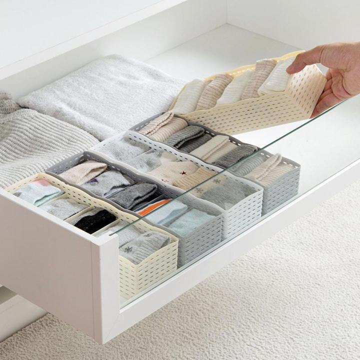 Pack of 3 5 Cells Plastic Storage Box Tie Bra Socks Underwear Drawer Cosmetic Stationery Divider Tidy Organizer
