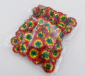 25 PACK OF 1-INCH GOTTA PATTI FLOWERS IN RED, GOLDEN & GREEN COLOR COMBINATION. 