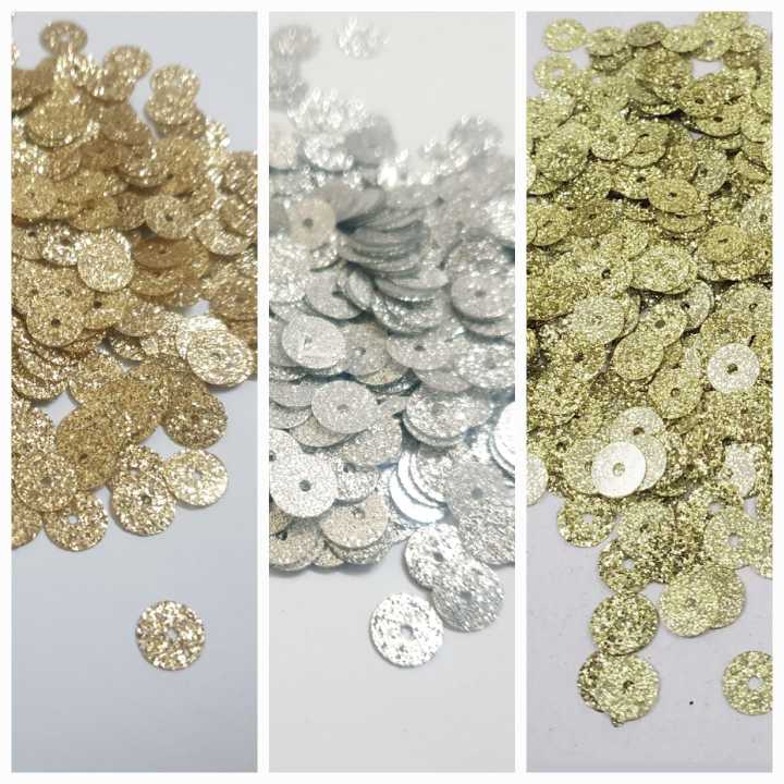 1 Tola  Round Sitaray Glitter 6mm Beautiful Design, Craft Supplies Silver,Gold & Dull Gold