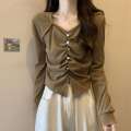 Large size design sense base shirt Spring and Autumn new style fat mm irregular top looks slim covers flesh slit careful machine T shirt. 